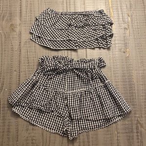 Two piece back and white set. Ruffle strapless top and shorts